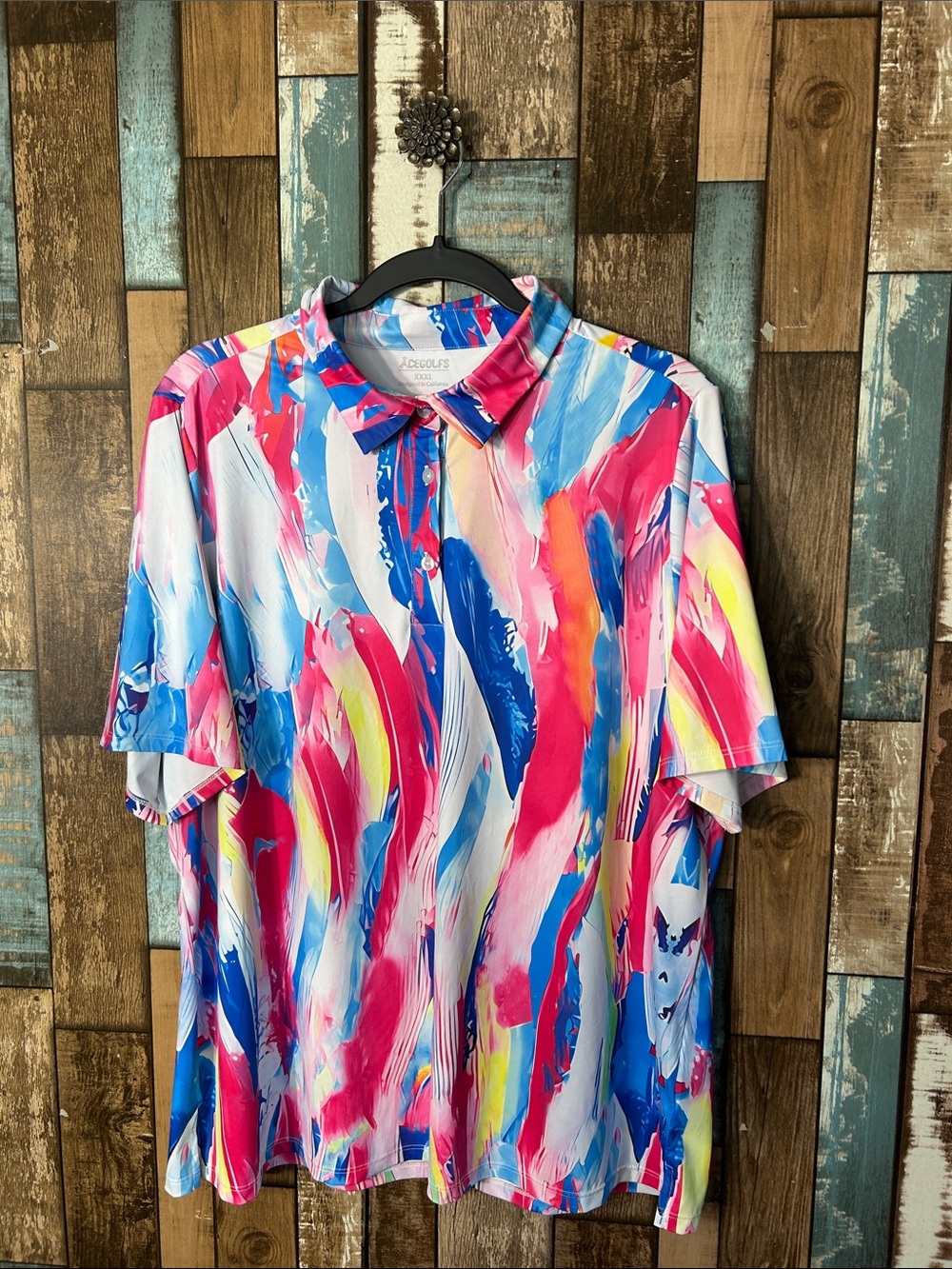 Jacquard Multicolor Short Sleeve Polo Tee - Pink/Blue Print